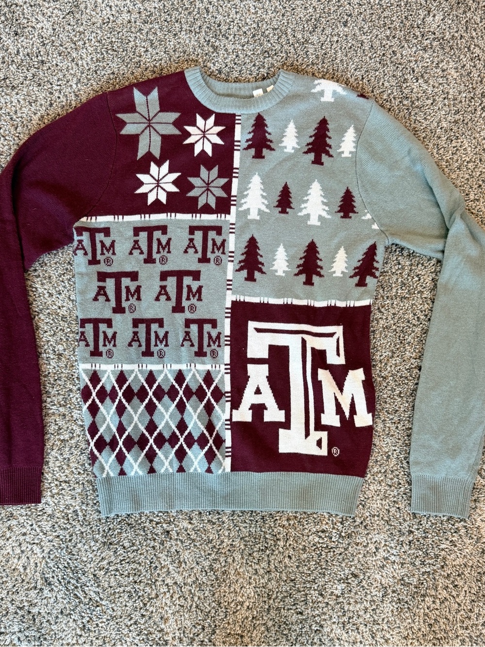 Texas A&M Maroon & Gray Patchwork Crewneck Sweater